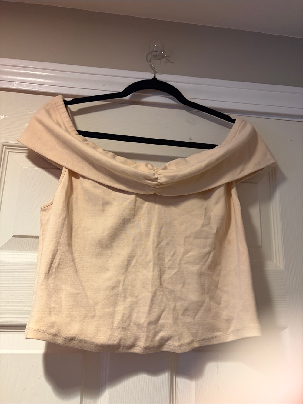 Free People Cream Off-the-Shoulder Folded-Neck Top *Note: Small spot